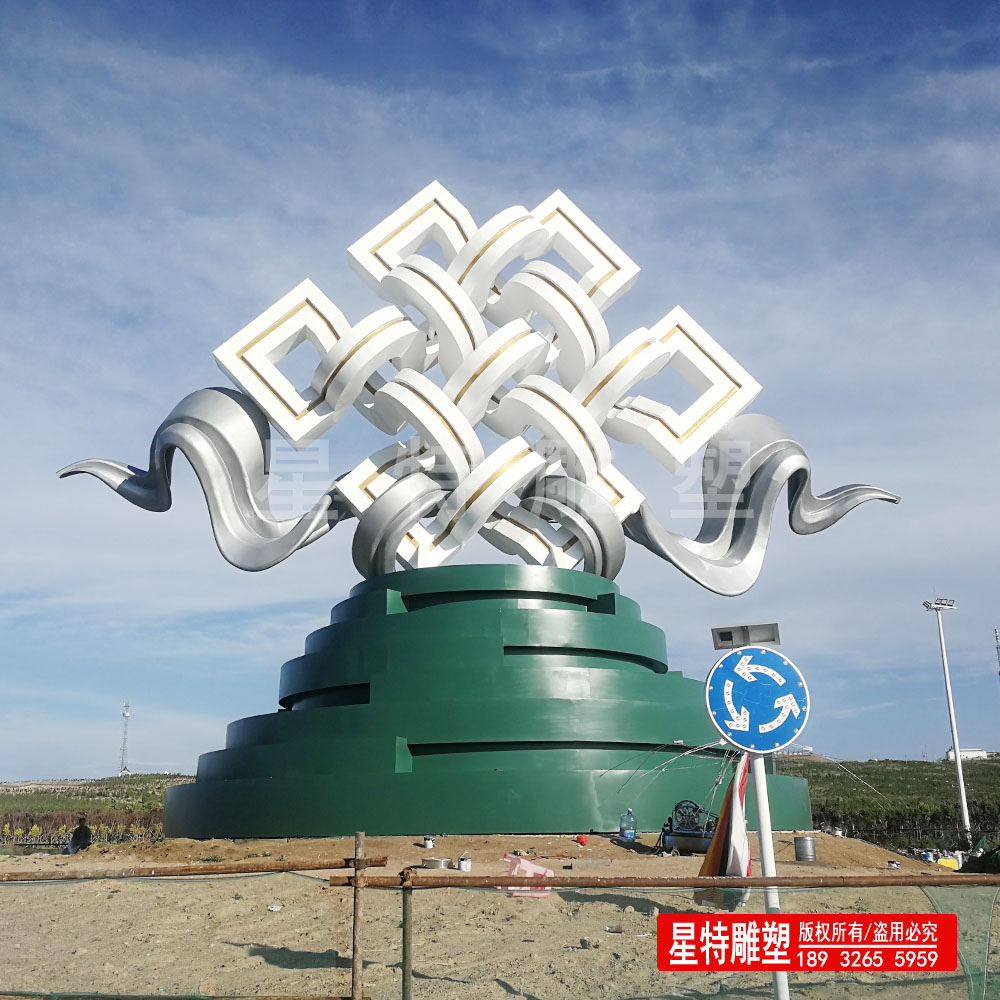 大型不锈钢地标性雕塑制作  中国结雕塑