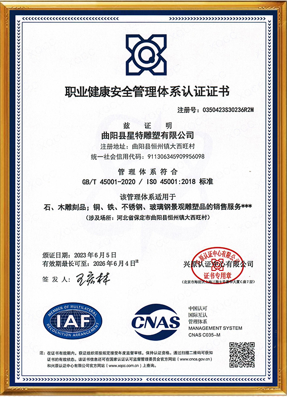 企业职业健康安全管理认证证书